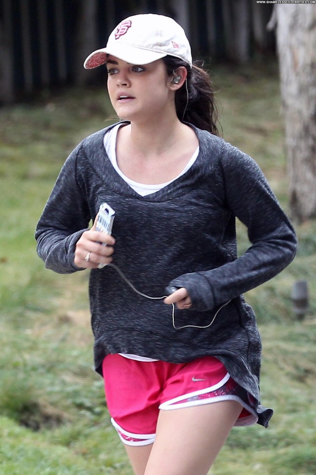 Lucy Hale Los Angeles Celebrity Jogging High Resolution Candids